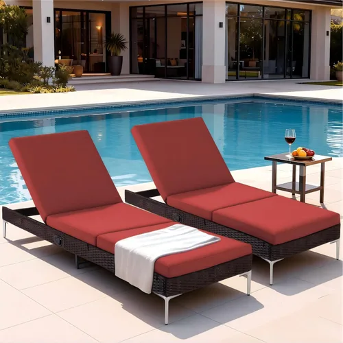 Miniatura 7 de HOMREST Tumbona para exteriores, silla de mimbre para patio con respaldo neumático ajustable, silla de ratán para piscina para tomar el sol adecuada