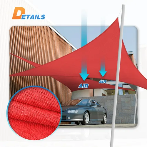 Miniatura 6 de Tang toldo de sol, velas de sombra 180GSM HDPE Equilateral Triángulo Permeable Toldo estándar comercial personalizable, Rojo