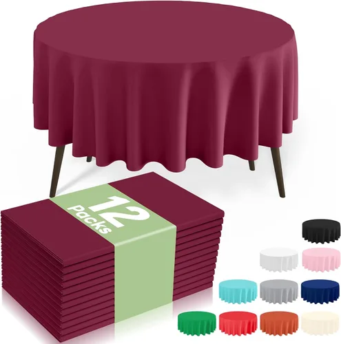 Miniatura 61 de misaya Paquete de 4 manteles desechables de plástico, mantel redondo impermeable de 84 pulgadas, a prueba de fugas y resistentes manteles Azul
