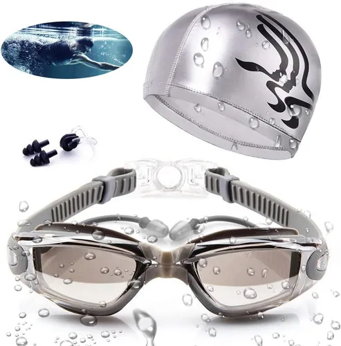 Miniatura 9 de Gafas de natación impermeables y juego de gorras 4 en 1, lentes de protección UV 400 transparentes antivaho