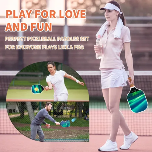 Miniatura 3 de Juego de 2 palas de pickleball con 2 raquetas de fibra de vidrio de pickleball 4 bolas, 2 cintas de agarre de pickleball, 2 toallas deportivas, 1