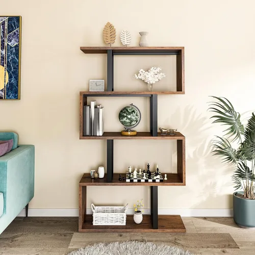 Miniatura 6 de YITAHOME Estantería de 5 niveles, estantería y estantería en forma de S, estantería industrial independiente multifuncional decorativa para sala