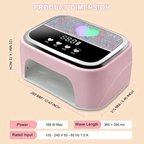 Miniatura 7 de LIMEGIRL Kit de Lámpara de Uñas LED UV para Esmalte en Gel Profesional Conjunto de Luz Secadora de Curado Rápido Rosa con 4 Temporizadores y Guantes