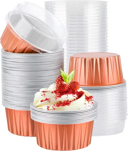 Miniatura 23 de EUSOAR Forros para cupcakes con tapas, 30 piezas desechables de papel de aluminio de 5 onzas, moldes para hornear cupcakes, envases de postre