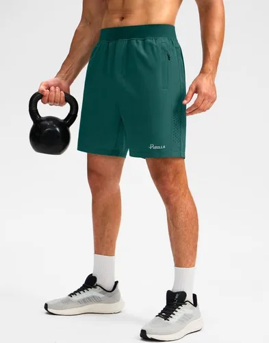 Miniatura 2 de Pudolla Pantalones cortos de entrenamiento para hombre con 3 bolsillos con cremallera, ligeros de 7 pulgadas, pantalones cortos de gimnasio