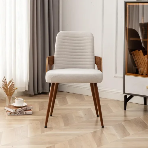 Miniatura 4 de Sillas de comedor, sillas de cocina modernas de mediados de siglo, sillas decorativas tapizadas de tela beige, patas de metal, sillas de escritorio