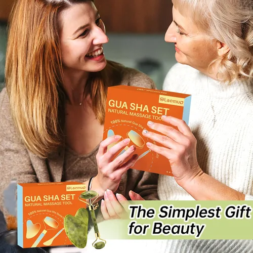 Miniatura 9 de Juego de Gua Sha de Jade y Rodillo Facial, Juego de Herramientas Faciales de Piedra Gua Sha de Jade Real para Reducir la Hinchazón, Herramienta