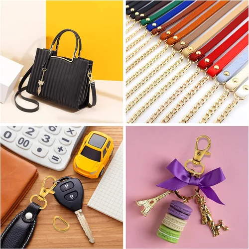 Miniatura 7 de SANNIX 120 ganchos de clip para llavero y anillos en D a granel incluyen 60 ganchos giratorios a presión clips de cordón y 60 anillos en D