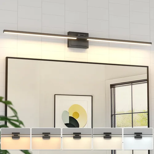 VOLISUN Lámpara de tocador de baño de 48 pulgadas, 5CCT regulable, lámpara LED de baño de 40 W sobre el espejo, luces de tocador de barra negra para