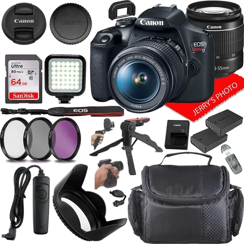 Canon EOS Rebel T7 - Cámara DSLR con lente Canon EF-S de 0.709-2.165 in f/3.5-5.6 IS II + batería extra + estuche + memoria de 64 GB (paquete de 20