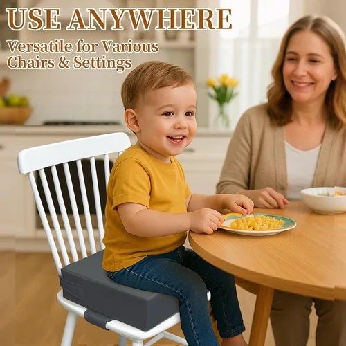 Miniatura 2 de Asiento elevador para mesa de comedor para niños pequeños, cojín lavable de poliuretano con correas dobles de seguridad, parte inferior Gris