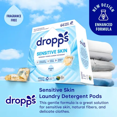 Miniatura 2 de Dropps Cápsulas de detergente para ropa de piel sensible, sin perfume (64 unidades) - Hipoalergénico y probado por dermatólogos Libre