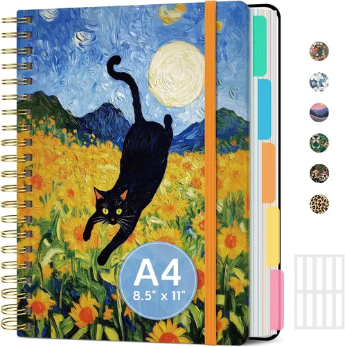 Miniatura 12 de Cuadernos grandes con forro en espiral para el trabajo con divisores y pestañas extraíbles, 8.5 x 11 pulgadas, bonito cuaderno de tapa dura de 5