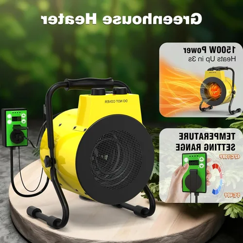 Miniatura 2 de Calentador de invernadero de 1500 W con termostato digital, calentador para exteriores con protección contra sobrecalentamiento y función
