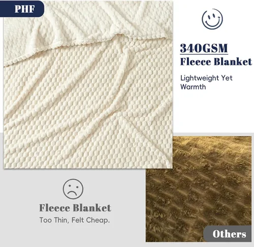 Miniatura 6 de PHF - Manta ultra suave de franela de forro polar tamaño Queen, manta ligera de forro polar 3D jacquard, sin desprendimiento, sin formación de Crema