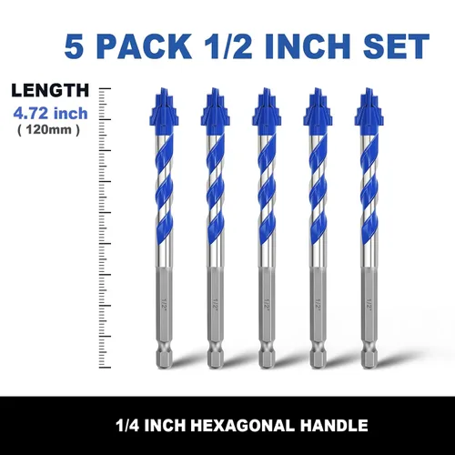 Miniatura 2 de Paquete de 5 brocas para azulejos de 1/2 pulgada, brocas de mampostería con vástago hexagonal para azulejos, hormigón, ladrillo, vidrio, porcelana