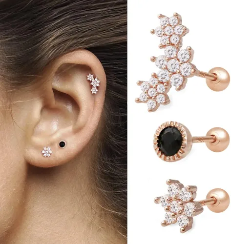 Miniatura 4 de SoSHESHINES Aretes chapados en oro de 14 quilates con poste de oro sólido de 14 quilates Piercing de cartílago pequeño e hipoalergénico