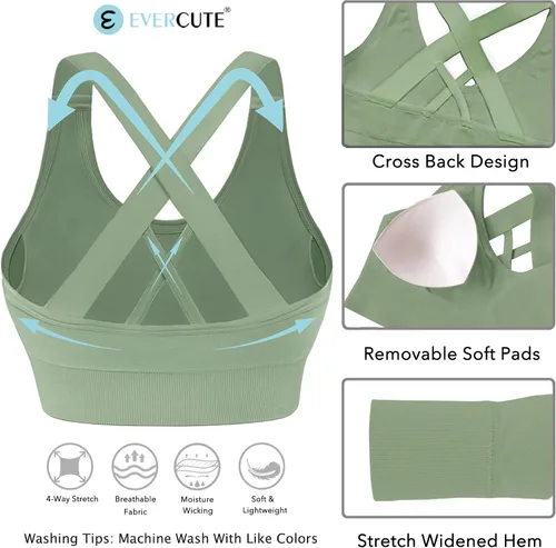 Miniatura 5 de Evercute - Brasier deportivo con relleno y tirantes delgados cruzados para mujer, sin costuras, brasier de soporte medio para alto impacto, ideal