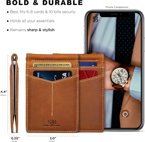 Miniatura 9 de Serman Brand RFID billetera de bloqueo Slim Bifold – cuero genuino minimalista bolsillo frontal carteras para hombres con clip para dinero, cartera