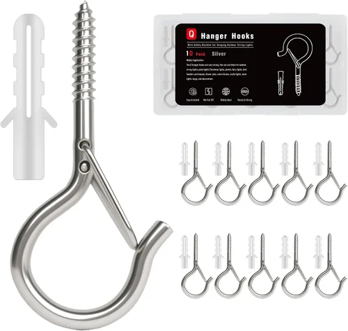 Ganchos de tornillo negros con bloqueo de seguridad de 2.3 pulgadas, ganchos de techo de metal inoxidables para plantas colgantes, cestas, cadena de