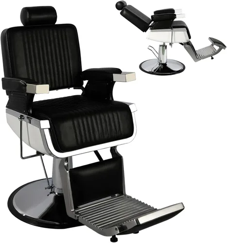 Miniatura 9 de Hydraulic Barber Chair All Black, 550LBS Heavy Duty Barbershop Chair, Adjustable Reclining Salon Chair, Professional Hair Stylist Chair for