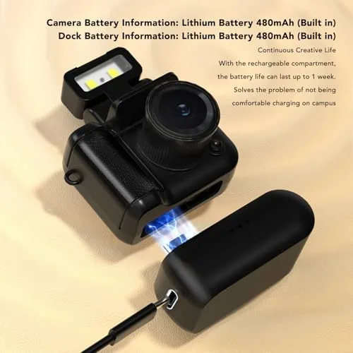 Miniatura 3 de Mini llavero de cámara, 1080P Vintage pequeño grabador de video digital con luz flash LED, cámara portátil de viaje para grabación de vida