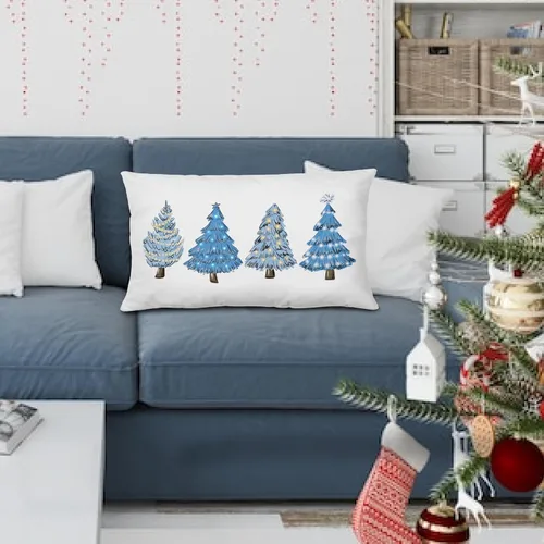 Miniatura 3 de KEUSPI Decoración Costera de Navidad - Fundas de almohada azules con árbol de Navidad de 12 x 20 pulgadas, fundas de almohada de Navidad