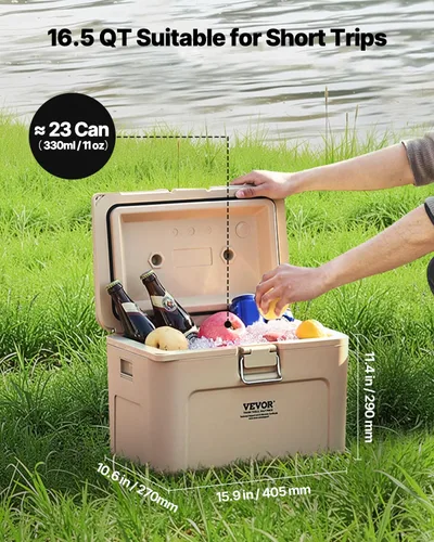 Miniatura 2 de VEVOR Enfriador portátil, enfriador duro de 16.5 QT con retención de hielo, asas resistentes y portavasos, enfriador portátil aislante