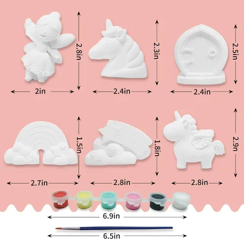 Miniatura 4 de Funto Kit de pintura de unicornio, juego de artes y manualidades, proyectos STEAM Actividad creativa juguetes de bricolaje, con 6 figuras, 6 macetas