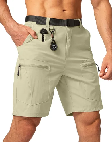 Pantalones cortos tipo cargo de senderismo para hombre, elásticos, de secado rápido, para exteriores, con múltiples bolsillos, para pesca casual