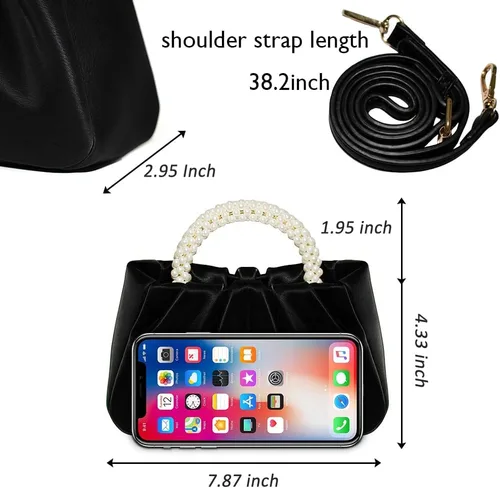 Miniatura 4 de Beatfull Bolso de noche para mujer, bolso de mano pequeño con perlas de cuero suave, bolso fruncido para boda, novia, fiesta, baile de graduación