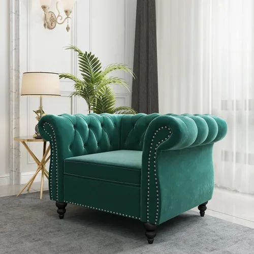 Miniatura 28 de QHITTY Sofá de Acento, Sofá Biplaza Chesterfield Moderno de Terciopelo, Sofá Tapizado con Respaldo Capitoné para Muebles de Sala de Estar (Gris)