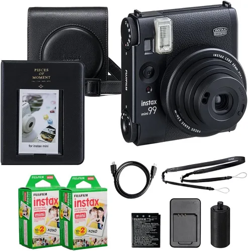 Fujifilm Instax Mini 99 - Cámara de película instantánea color negro, incluye 40 hojas Instax Mini Film, funda protectora y mini álbum de fotos