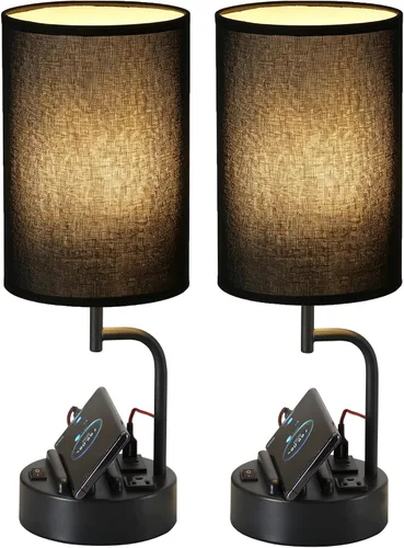 Miniatura 10 de Dreamholder - 2 lámparas de mesa con 3 puertos de carga USB, moderna lámpara de escritorio con toma de corriente alterna y soportes para teléfono
