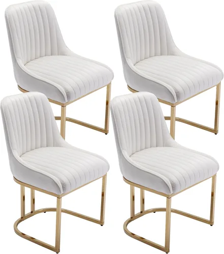 Miniatura 9 de Shunzhi Juego de 2 sillas de comedor modernas de terciopelo tapizadas, sillas de cocina con patas de metal dorado/respaldo sin brazos para cocina