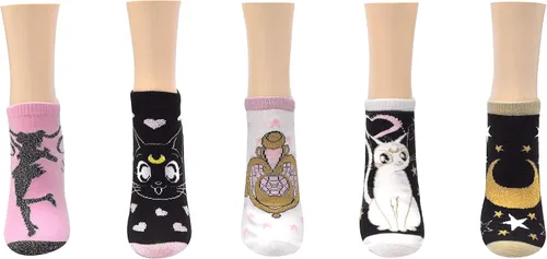 Miniatura 2 de Sailor Moon - Calcetines de corte bajo con purpurina (5 pares) - Calcetines brillantes para mujer, regalo de cosplay que no se muestran, se adapta a
