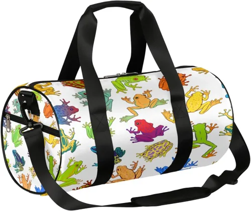 Bolsa de lona de ranas de árbol coloridas con correa de hombro desmontable, bolsa de gimnasio deportiva para estudiantes, 17.6 x 9 x 9 pulgadas para