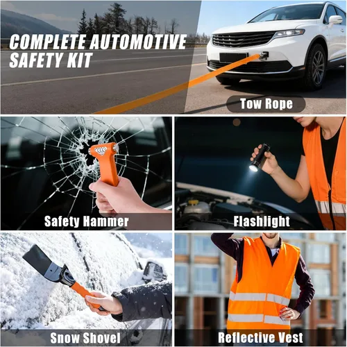 Miniatura 4 de Kit de emergencia en carretera para automóvil, arrancador de salto con compresor de aire, kit de primeros auxilios, cuerda de remolque, kit