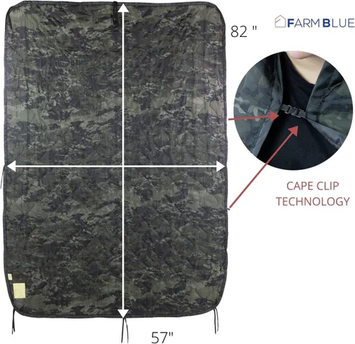 Miniatura 5 de Farm Blue Manta militar de camuflaje negro para acampar, manta táctica Woobie manta poncho, ligera, multifuncional, mantas para todo tipo de clima