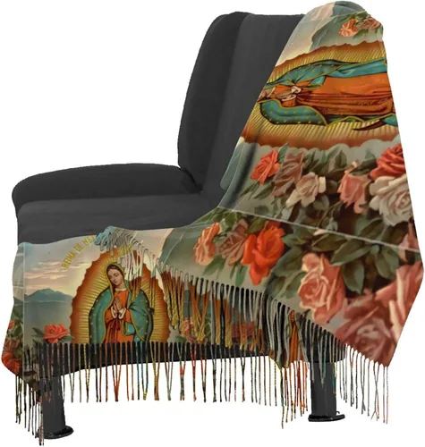 Miniatura 4 de Our Lady Of Guadalupe Virgin Mary Soft Cashmere - Bufandas ligeras para mujer, chales grandes y envolturas, Negro