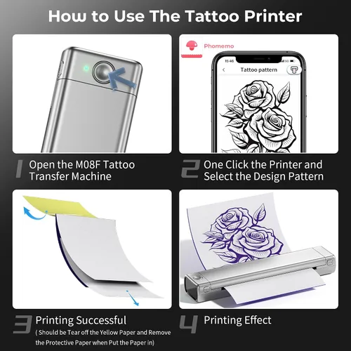 Miniatura 2 de Impresora térmica de plantillas de tatuajes, máquina de impresión térmica de transferencia de tatuajes, impresora portátil sin tinta Bluetooth