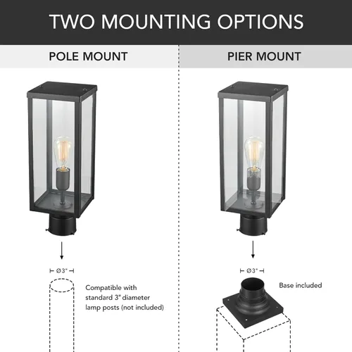 Miniatura 7 de Globe Electric 44384 Lámpara de poste de lámpara para exteriores con adaptador de base, negro mate, inserciones de vidrio transparente, iluminación