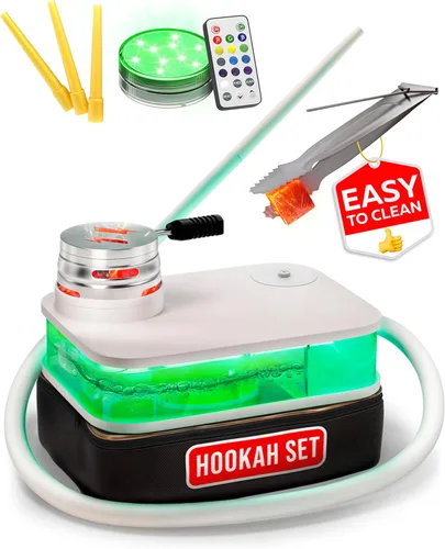 Juego portátil de shisha blanco con todo y bolsa - Juego premium de shisha blanca pequeña para viajes con bolsa, juego de Hooka con portacarbón -