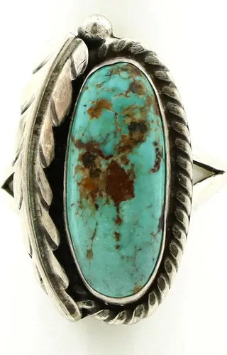 Miniatura 4 de Anillo Navajo de plata .925 Bisbee turquesa firmado Apache Manufacturing C80s, Plata de ley, turquesa