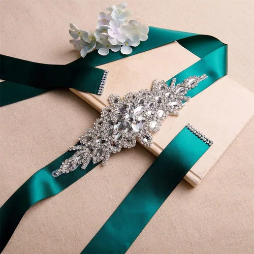 Miniatura 5 de Ulalaza Vestido de noche de graduación para mujer, con cintura decorativa, bandas de cristal para novia, cinturón de boda con diamantes de imitación