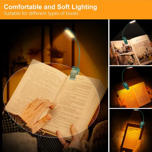 Miniatura 4 de Gritin Luz de libro recargable de 16 LED para leer en la cama, cuidado de los ojos, 3 temperaturas de color, brillo de atenuación continua, 80 horas