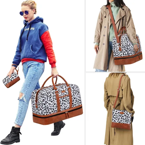 Miniatura 109 de IBFUN Bolsas de fin de semana para mujer, bolsa grande de lona para viaje, bolsa de viaje con compartimento para zapatos, 21 pulgadas, juego de 3