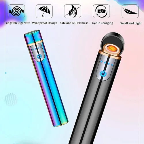 Miniatura 3 de Encendedor electrónico, fresco y eléctrico, recargable por USB, encendido táctil, resistente al viento, sin llama, ligero, plasma con indicador