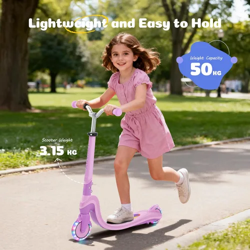 Miniatura 4 de Patinete de 2 ruedas, scooter para niños con ruedas y cubierta iluminadas, altura ajustable, 2 ruedas para niños de 5 a 7 años, scooters para niños