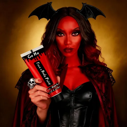 Miniatura 2 de Go Ho Pintura corporal roja lavable (2.37 oz/pieza), pintura facial crema a base de agua, pintura corporal roja de nariz de diablo/payaso para Rojo